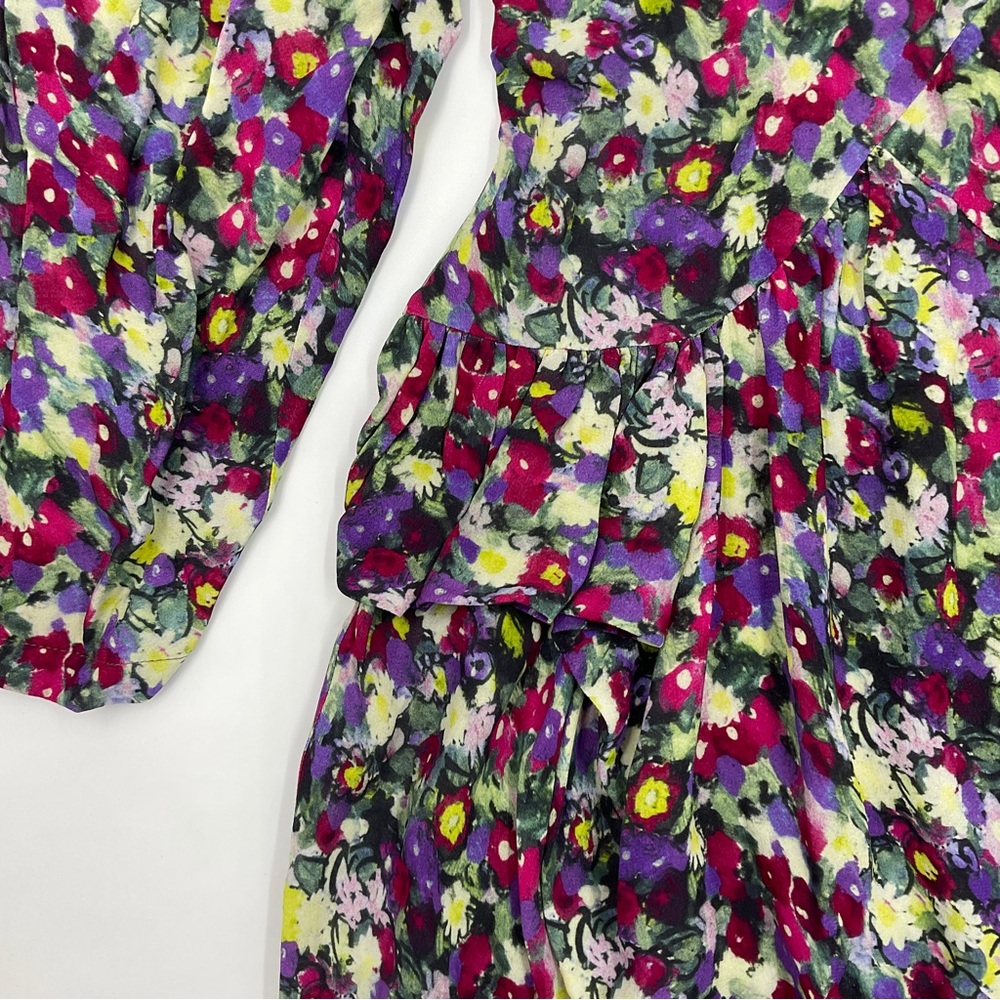 Rohe NWT RARE Nicky Floral Peplum Dress Asymmetrical Ruched Puffed Long Sleeve 4 - Picture 6 of 16